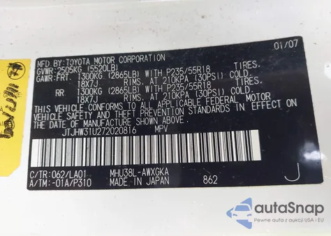 2007 Lexus Rx 400H z USA, uszkodzony, nr VIN JTJHW31U272020816